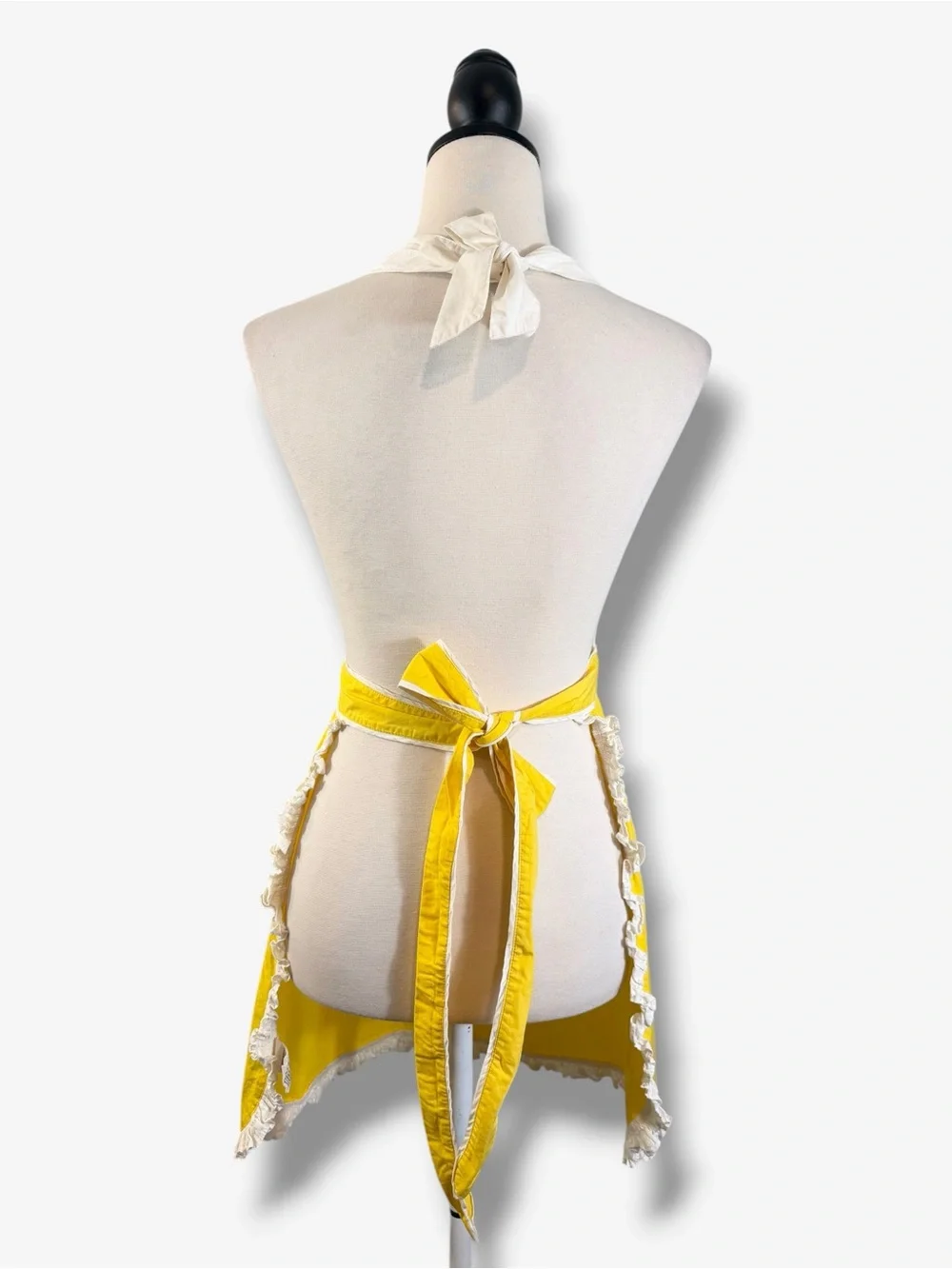 Anthropologie Halter Apron White Yellow Rosette Ruffle Boho Vintage Cotton